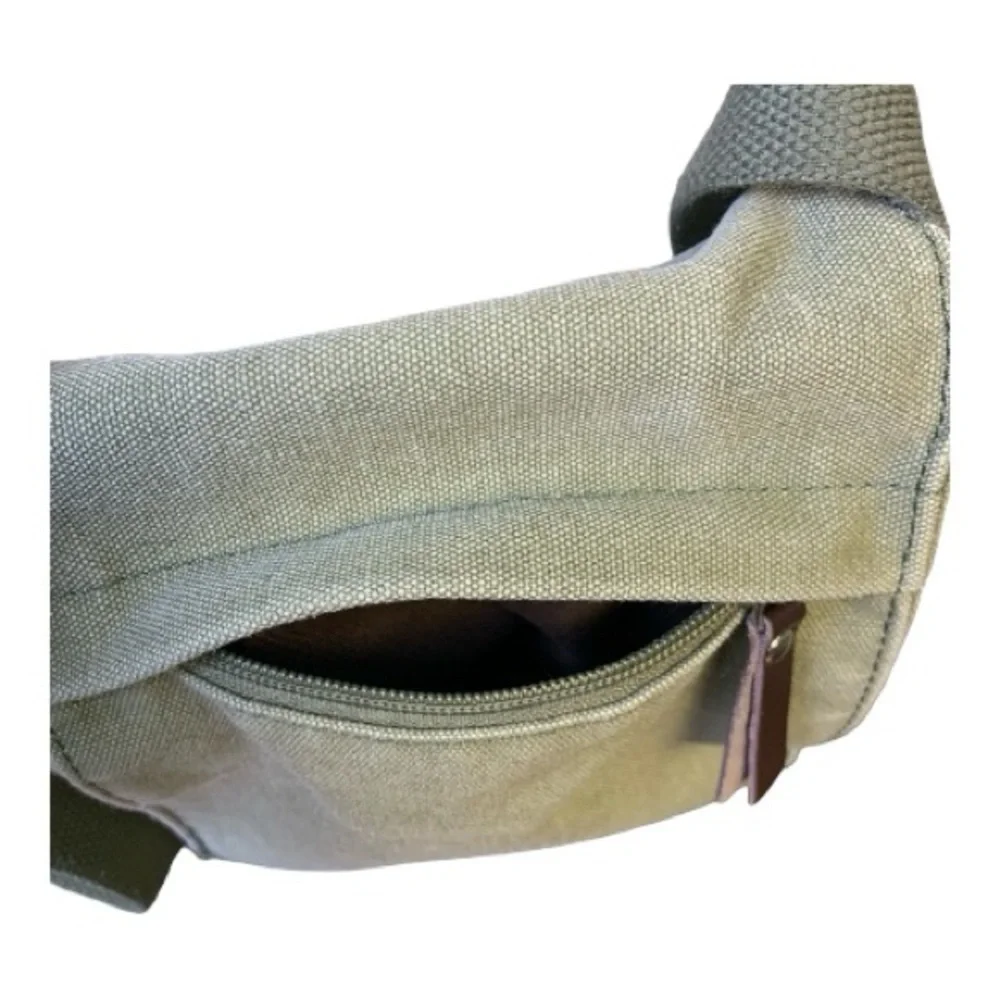 Berchirly Unisex Canvas Faux Leather Crossbody Bag Olive Army Green Shoulder Bag